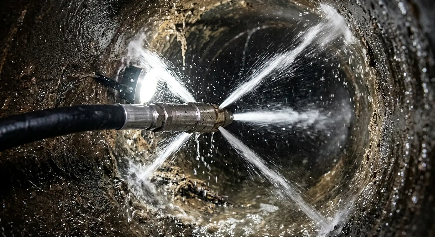 High-pressure hydro jetting nozzle cleaning sewer pipe for Storm Drain Cleaning in Mission Viejo